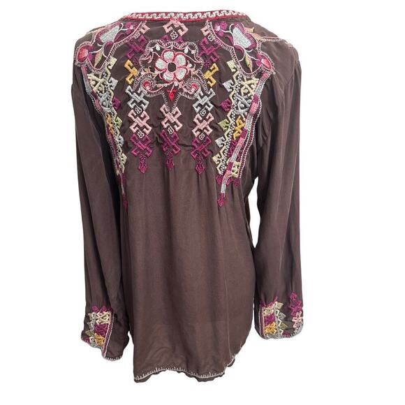 Johnny Was Biya Silk Tunic Blouse Embroidered Size Small Preppy Trendy - Picture 4 of 14